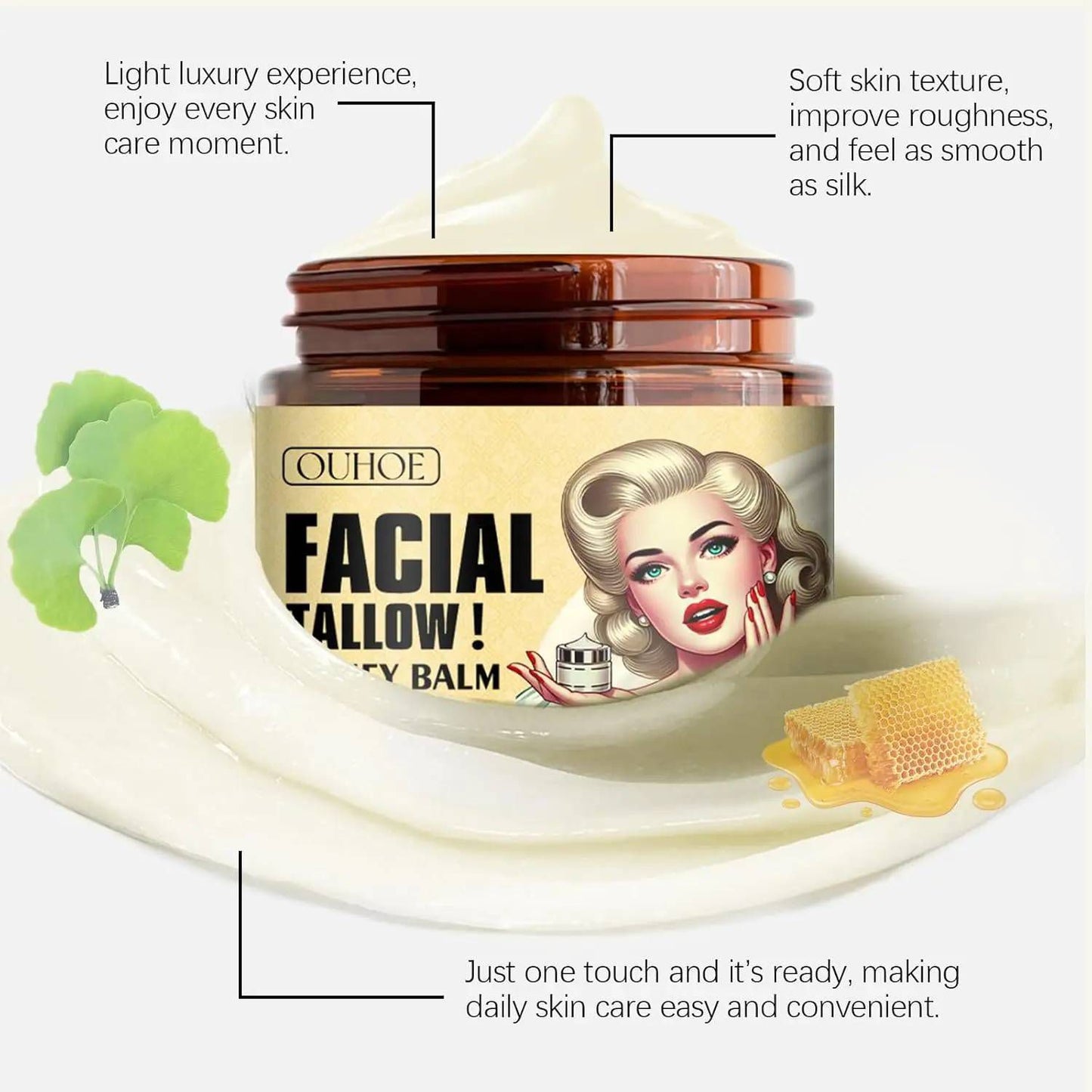 22025 Whipped Beef Tallow and Honey Balm Moisturizer for Skin, Face, Lips, Body - Unscented
